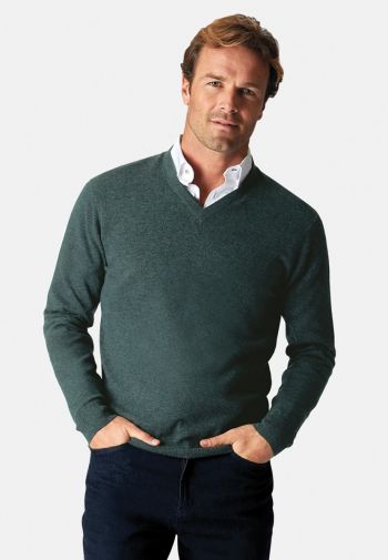 Petrol Cashmere V-Neck Sweater