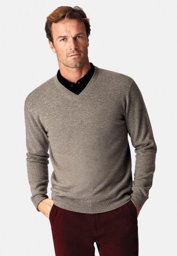 Taupe Cashmere V-Neck Sweater