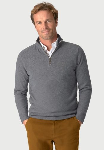 Charcoal Cashmere Zip Neck Sweater