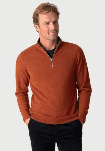 Burnt Orange Cashmere Zip Neck Sweater