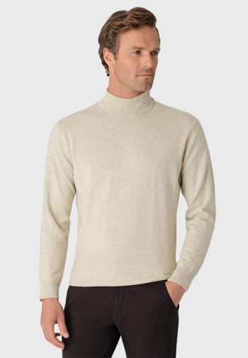 Cornwall Stone Cotton Merino Roll Neck Sweater