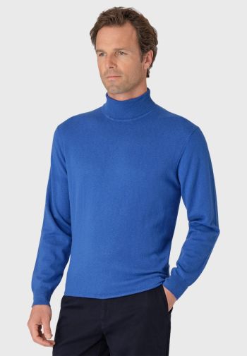 Cornwall Electric Blue Cotton Merino Roll Neck Sweater
