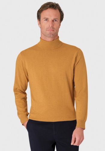 Cornwall Mustard Cotton Merino Roll Neck Sweater