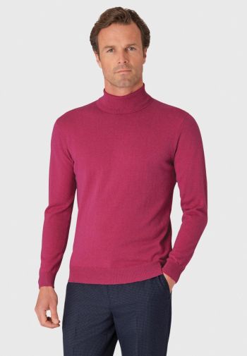Cornwall Raspberry Cotton Merino Roll Neck Sweater