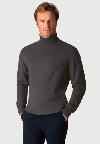 Cornwall Charcoal Cotton Merino Roll Neck Sweater