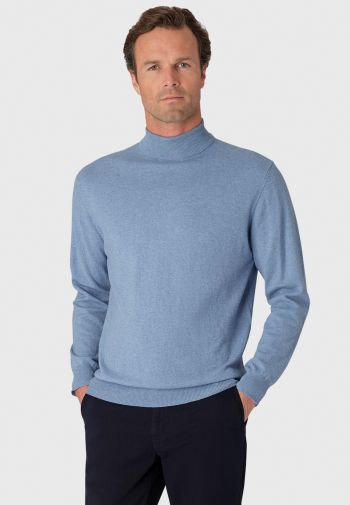 Cornwall Sky Blue Cotton Merino Roll Neck Sweater