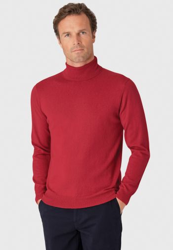 Cornwall Claret Cotton Merino Roll Neck Sweater