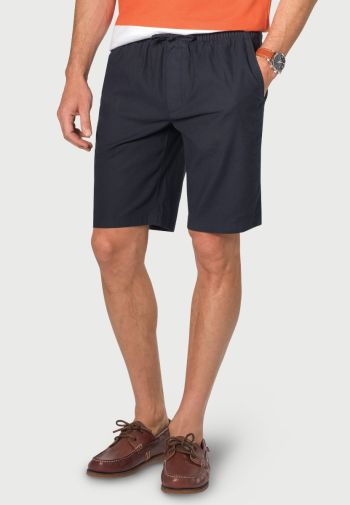 Cowdrey Navy Stretch Linen Drawcord Shorts