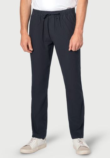 Regular Fit Cowdrey Navy Linen Cotton Stretch Drawcord Pants