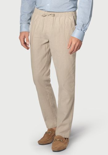 Regular Fit Cowdrey Stone Linen Cotton Stretch Drawcord Pants