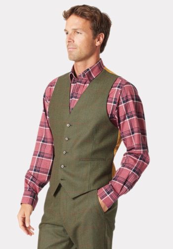 Regular Fit Dalton Olive Check Wool Vest