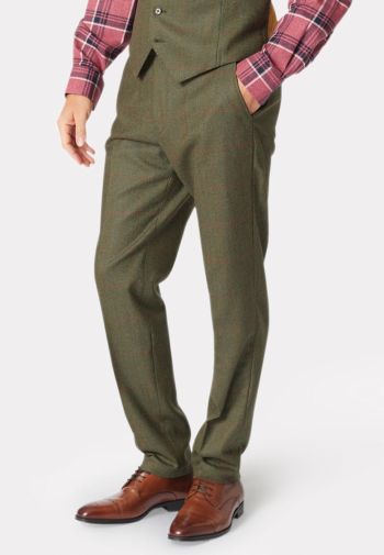Regular Fit Dalton Olive Check Wool Suit Pants