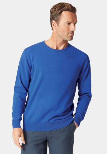 Devon Electric Blue Cotton Merino Crew Neck Sweater