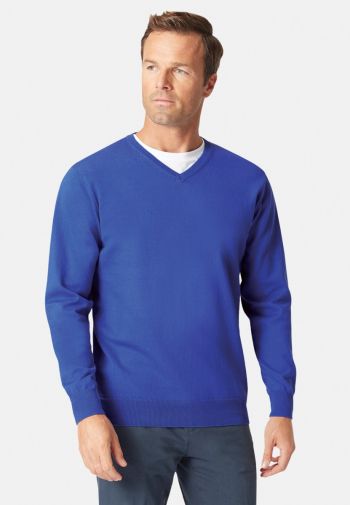 Dorset Electric Blue Cotton Merino V-Neck Sweater
