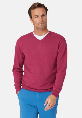 Dorset Raspberry Cotton Merino V-Neck Sweater