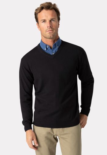 Dorset Black Cotton Merino V-Neck Sweater