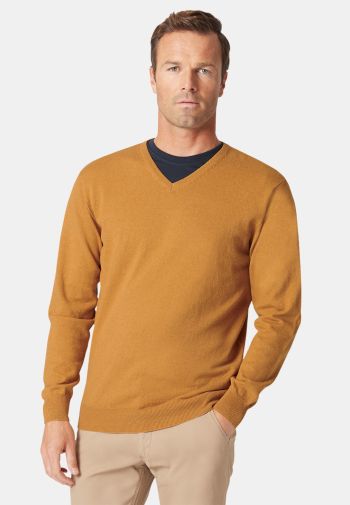 Dorset Mustard Cotton Merino V-Neck Sweater