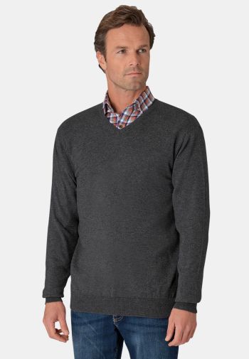 Dorset Charcoal Cotton Merino V-Neck Sweater