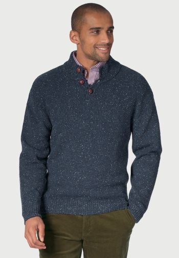 Eamont Blue Nep Lambswool Button Neck Sweater