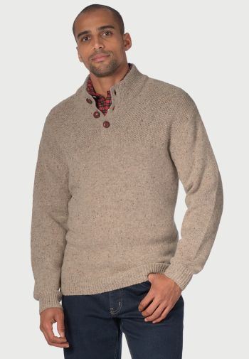 Eamont Oatmeal Nep Lambswool Button Neck Sweater
