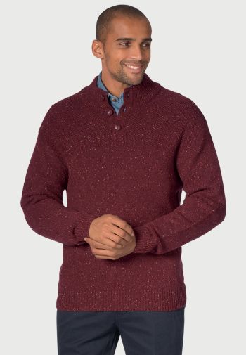 Eamont Wine Nep Lambswool Button Neck Sweater