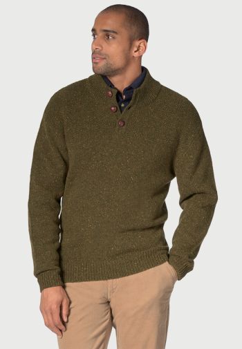 Eamont Moss Nep Lambswool Button Neck Sweater