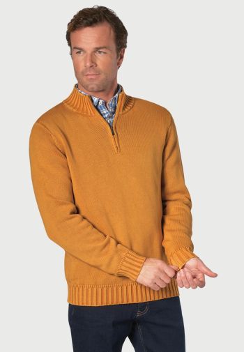 Edmonds Mustard Washed Cotton Zip Neck Sweater