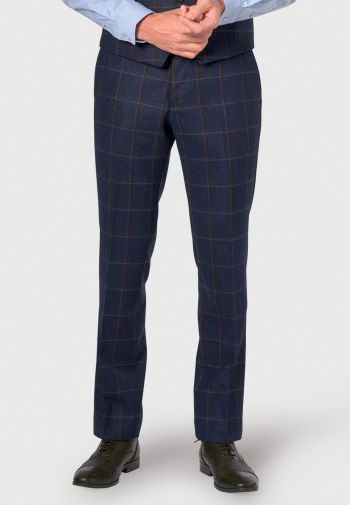 Tailored Fit Frost Dark Blue Check Wool Suit Pants
