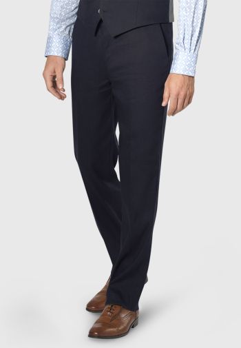Tailored Fit Gower Navy Linen Mix Suit Pants