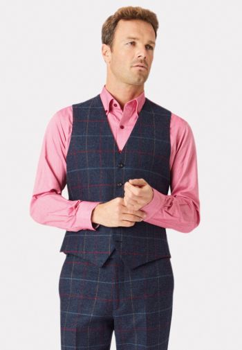 Tailored Fit Haincliffe Blue Check Wool Vest