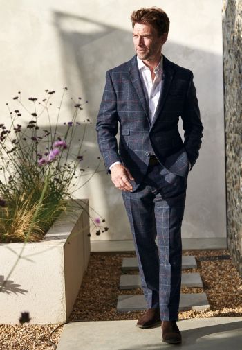 Tailored Fit Haincliffe Blue Check Wool Suit - Vest Optional