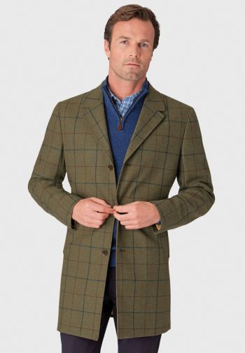 Haincliffe Green Overcheck Tweed Wool Topcoat