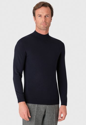 Hugo Navy Merino Wool Turtle Neck Sweater