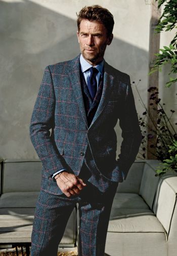 Tailored Fit Inverness Navy Check Harris Tweed&reg; Three Piece Suit - Vest Optional