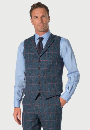 Regular Fit Inverness Blue Check Harris Harris Tweed&reg; Suit Vest