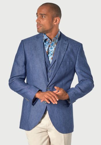 Tailored Fit Leeds Blue Linen Sports Coat - Matching Vest Optional