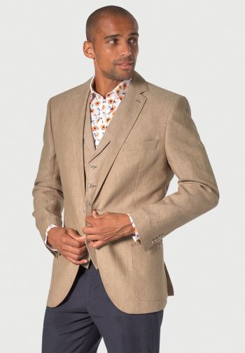 Tailored Fit Leeds Biscuit Linen Sports Coat - Matching Vest Optional