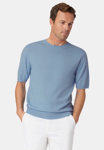Lewis Sky Blue Merino Wool Half Sleeve Sweater