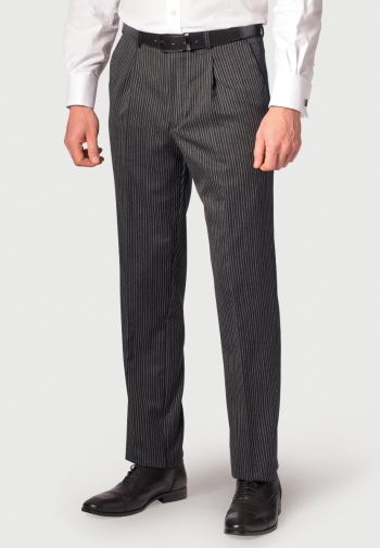 Regular Fit Single Pleat Morning Suit Striped Pants