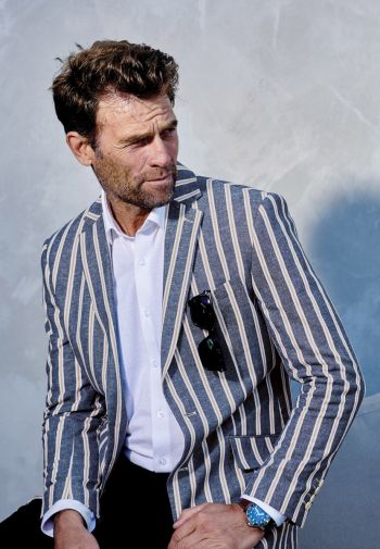 Regular Fit Rafter Blue Stripe Cotton Linen Sports Coat