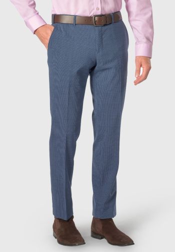 Tailored Fit Reeve Airforce Blue Microcheck Wool Rich Pants