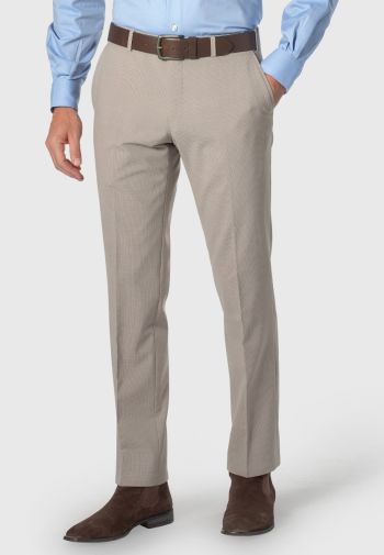 Tailored Fit Reeve Oatmeal Microcheck Wool Rich Pants