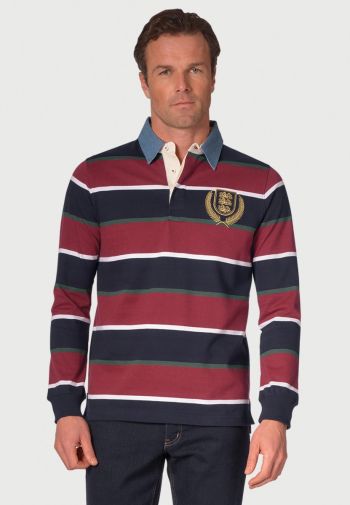 Ribble Wine, Navy, Forest and White Hoop Rugby Shirt
