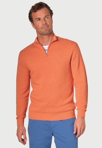 Ricky Salmon Pique Knit Zip Neck Sweater