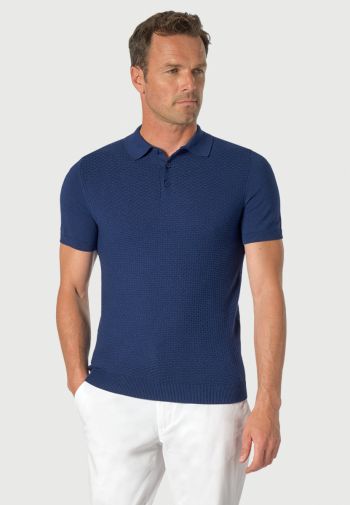 Riggs Pure Cotton Dark Blue Brick Knit Polo Shirt