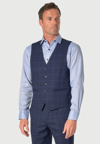 Tailored Fit Rivelin Blue Check Wool Rich Suit Vest