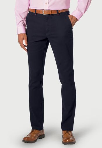 Regular and Tailored Fit Seychelles  Navy Cotton Blend Twill Pants