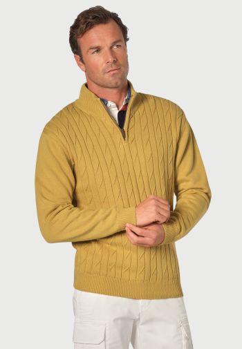Sharpe Lemon Cotton Cable Knit Zip Neck  Sweater