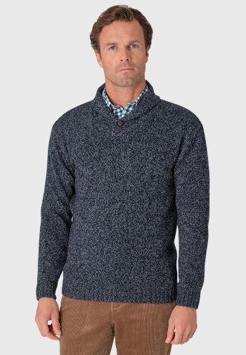 Shaw Denim Blue Shawl Collar Sweater