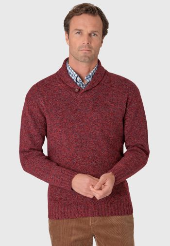 Shaw Cranberry Shawl Collar Sweater